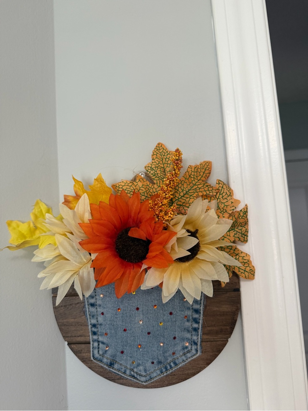 Autumn Sunflower Denim Pocket Wall Accent - Orange & Cream